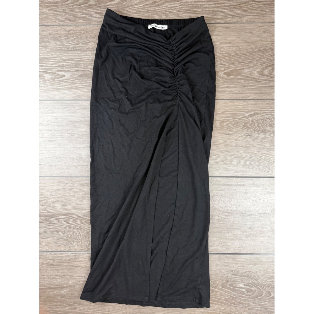 Reformation Black Midi Skirt with Side Ruching